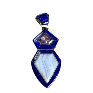 Sterling Silver & Blue Gemstone Geometric Pendant